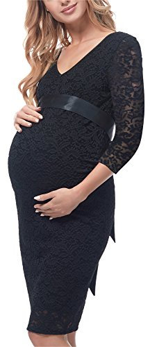 Be Mammy Robe Soirée en Dentelle Grossesse Maternité BE20-171 (Noir, S)