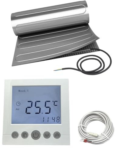 Elektrische Fußbodenheizung HoWaTech ALU für Laminat Parkett Vinyl Komplett Set TWIN Heizmatte 150 W/m² inkl. Thermostat mit Wochenprogramm, Heizfläche:1.50m²