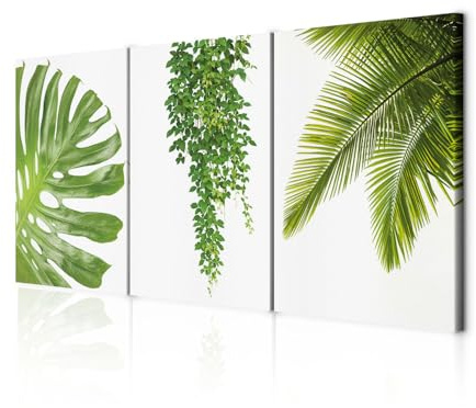 decomonkey Wandbilder Blätter Natur 180x90 cm 3 Teilig Wandbild Groß Büro | Leinwandbild XXL, Deko, Wohnzimmer, Schlafzimmer, Wanddeko, Leinwand, Pictures For Wall, Poster, Wall Painting, Pflanzen
