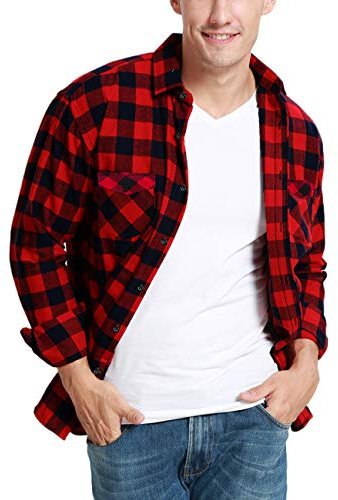 JEETOO Homme Chemise à Carreaux Manche Longue Casual Slim Fit en Flanelle (Rouge, XX-Large)