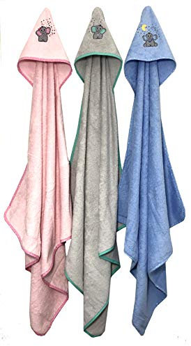 Arle-Living® Baby Kleinkinder Kapuzen-Handtuch Bestickt mit Elefant Motiv Blau 100x100 cm Frottee Baumwolle (Blau)