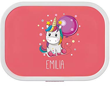 4youDesign Personalisierte pinke Brotdose -EINHORN- mit Namen – inkl. Bento-Box und Snack-Gabel für Schule & Kindergarten, Geschenk für Kinder, Weihnachten (Pink)