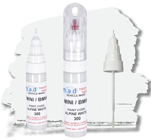 MAD Car Touch Up Paint Pen Compatible with BMW ALPINE WHITE III 3 300 1 3 4 5 6 7 SERIES M3 M5 X5 X3 X6-20ml Precision Scratch Repair Kit with Needle & Brush - UK Mixed (PAINT + LACQUER)