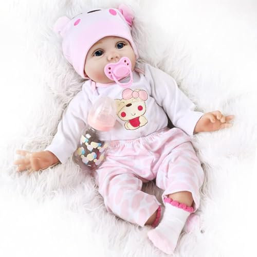 ZIYIUI Reborn Babys Puppe Lebensecht Mädchen 22Zoll 55cm Realistisch Weiches Vinylsilikon Reborn Puppen Neugeborene wie Echtes Baby in Rosa Kleidern