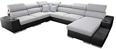 All4All Ecksofa mit Schlaffunktion Piano 358x282 cm – Schlafsofa mit Bettkasten – Wohnlandschaft XXL – Sofa U-Form – Gewebe mit Kunstleder - Groß - Big Sofa - Rechte Seite - Grau/Schwarz 26
