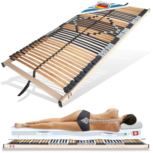 Matratzen Perfekt 7-Zonen Lattenrost 70x200cm 8,5 cm Hoch 42 Leisten Starr | Fertig montiert Massivholz Buche regulierbare Schulterzone Made in Germany belastbar bis 250 kg