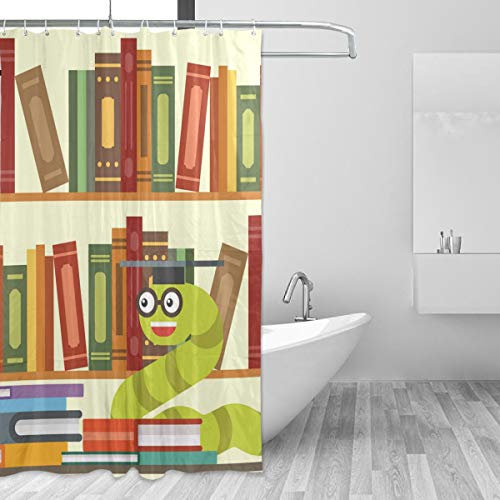 FANTAZIO Duschvorhang Bücherregal aus Polyester mit dicken C-förmigen Haken für Badezimmer, wasserdicht, langlebig und super wasserdicht 152,4 x 182,9 cm