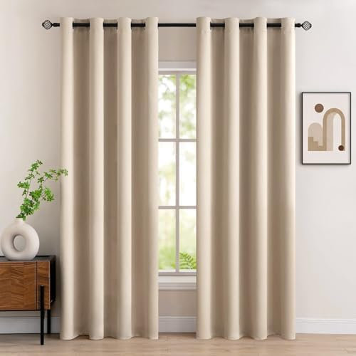 MIULEE Verdunklungsvorhänge Beige Vorhänge Blickdicht 2er Set 245 cm Lang, Modern Gardinen Ösen Abdunkelnde Vorhänge Wohnzimmer Schlafzimmer, Fenster Gardine Verdunkelung Thermovorhang H 245 x B 140