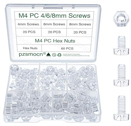 Pzsmocn 120 Stück M4 PC Transparent Acryl Schrauben und Muttern Kit. M4 * 4mm / M4 * 6mm / M4 * 8mm PC Transparent Acryl Phillips Kreuzpfanne Hand Festziehen Runde Schrauben und Sechskantmuttern Kit.