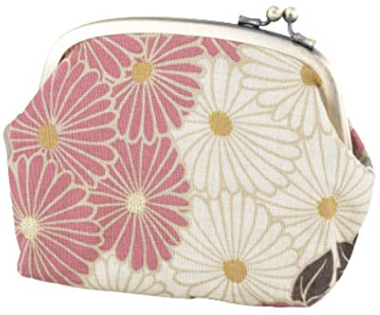 Pochette Porte Monnaie Femme Retro Fleur avec Fermoir Rose Beige Coton Clic Clac Petit Poche Portefeuille Pochette Japonaise