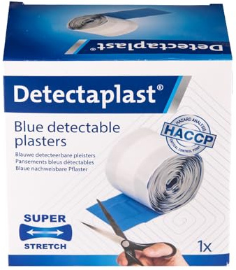 Detectaplast Universal Pflaster wasserfest, blaue Wundpflaster Rolle für den Umgang mit Lebensmitteln, detektierbare Pflaster für Erste Hilfe Sets in der Gastronomie, 8cm x 5 m, 1 Stück