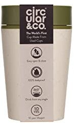 Circular and Co Leakproof Reusable Coffee Cup 8oz/227ml - The World's First Travel Mug Made from Recycled Coffee Cups, 100% Leak-Proof, Sustainable & Insulated. (Cream & Honest Green)