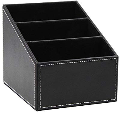 Lepidi 1 Stück PU Leder Schreibtisch Organizer, Ordentlicher Schreibtischorganisator, 3 Fächer Multifunktion Leder Fernbedienung Organizer für Stifte, Mobiltelefone, Fernbedienungen (Schwarz)