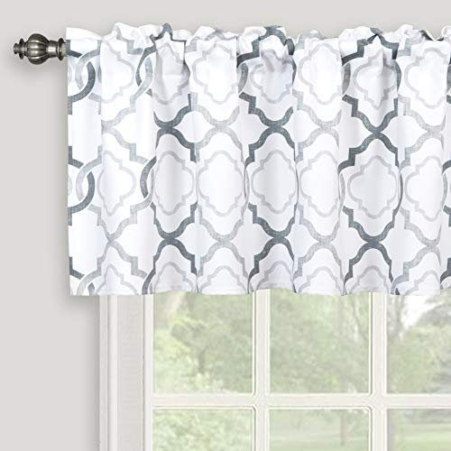 Inselnwald Marokkanischer Querbehang für Fenster in Küche, Wohnzimmer, Schlafzimmer, geometrisches Vierpass-Spalier, bedruckt, mit Stangentasche, kurze Volant-Fenstervorhänge, 132,1 x 45,7 cm, grau