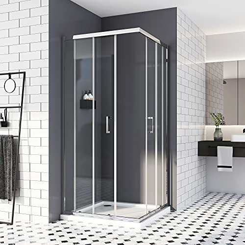 Duschkabine 100x100 cm,Schiebetür Eckeinstieg Duschwand Duschtür Duschabtrennung Eckdusche 6mm ESG icherheisklarglas NANO Beschichtet Höhe 185cm