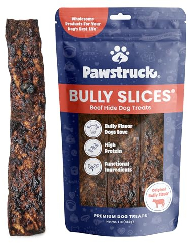 Pawstruck Bully Slices Premium Rawhide Chew Sticks, Beef Flavor - Low Fat, High Protein Treat for Small, Medium, and Large Dogs - No Artificial Ingredients - 1 lb Bag - Packaging May Vary
