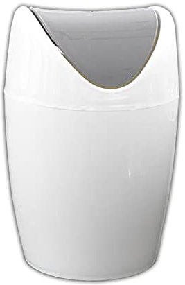 HAC24 Tischmülleimer mit Schwingdeckel 1,5l Tischabfalleimer Kunststoff Mülleimer Küche Bad Tisch Papierkorb Kosmetikeimer Mini Abfallbehälter Weiß