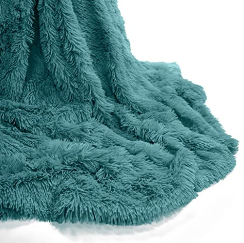 NIGHTZONE Teddy Soft & Snug Fur Throw Blanket With Reversible Plain Sherpa Teddy Fleece Luxury Fluffy Fur Throw Blanket (Teal, 150 x 200 cm)