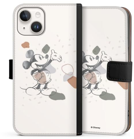 Klapphülle kompatibel mit Apple iPhone 14 Handyhülle aus Kunst Leder schwarz Flip Case Mickey Mouse Disney Offizielles Lizenzprodukt