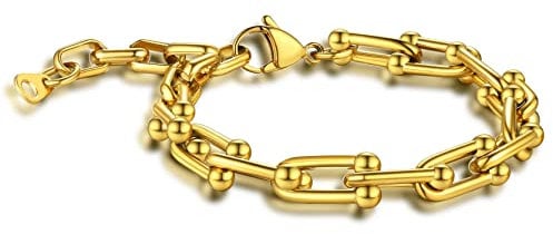 Gold Paperclip Chain Bracelet for Women Girl, 18k Gold U Shaped Link Bracelet for Girlfriend, 21cm