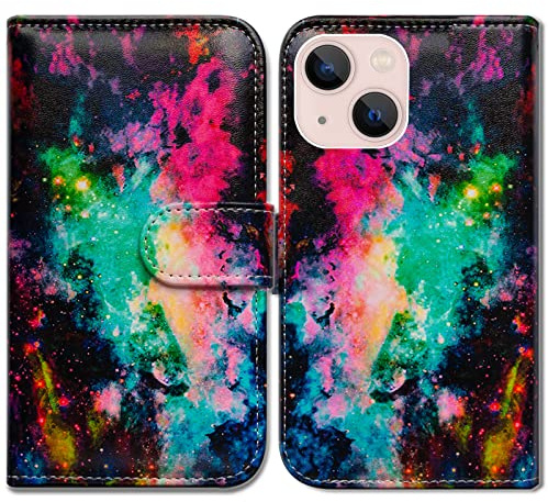 Bcov Case for iPhone 14, Colorful Universe Sky Leather Flip Phone Case Wallet Cover with Card Slot Holder Kickstand For iPhone 14