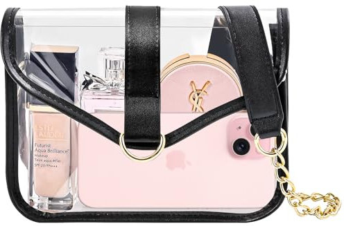 ProCase Transparente Umhängetasche Damen Durchsichtige Handtasche Stadion-zugelassen Clear Crossbody Börse Wasserdichte Tasche mit Magnetverschluss Verstellbarem Schultergurt Handytasche- Schwarz