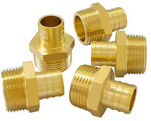 Hooshing 5 Stück Pex 3/4 Zoll x 3/4 Zoll NPT Stecker Adapter Messing Crimpfitting Schlauchverbinder