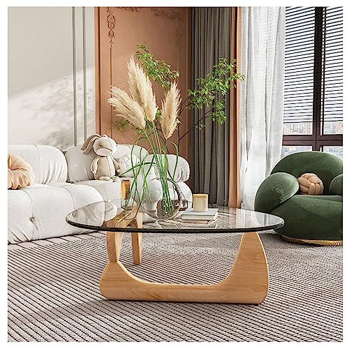 Couchtisch Klein, Dreieckiger Couchtisch mit Glasplatte, Mid-Century Modern Couchtisch, abstrakter Beistelltisch mit Holzsockel, kleiner Mitteltisch, Couchtisch aus Glas for Wohnzimmer, Heimbüro ( Col