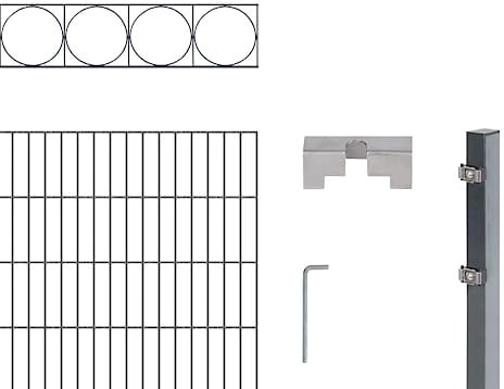 Alberts 668006 Doppelstabmattenzaun »Oslo« als 7 tlg. Zaun-Komplettset | verschiedene Längen und Höhen | kunststoffbeschichtet, anthrazit | Höhe 140 cm | Länge 2 m