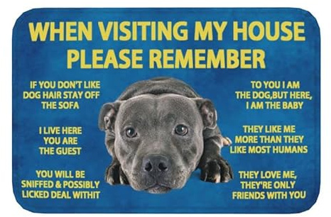 Ensound When Visiting My Houseplease Remember Staffordshire Bull Terrier Doormat Comfortable Soft Rug Non-Slip Welcome Mats for Home Kitchen Washable Bathtub Shower Mats Decorative 24X16 Inch