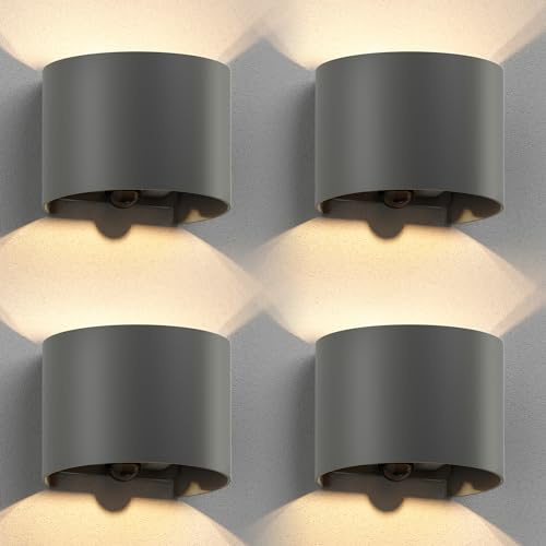 ledscom.de 4x Wandleuchte RUNEL für außen, IP65, Up-/Downlight, Bewegungsmelder, anthrazit matt, rund, 1x G9 max. 10W