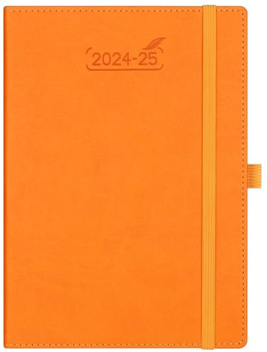 BEZEND 18-Monate Buchkalender 2024 2025 Terminplaner A5 PU-Leder Hardcover Kalender [Orange] Wochenkalender Juli 24-Dez 25 1 Woche 2 Seiten | Planer mit Stifthalter