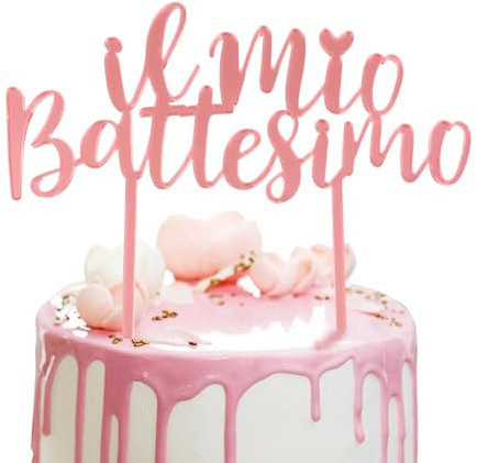 Cake Topper Battesimo Topper Torta, Scritta Il Mio Battesimo, Decorazione Torta Battesimo Bambina Bimba in Plexiglass, Addobbi Dolci Festa (Rosa)