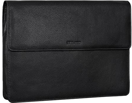 STILORD 'Jackie' Leather Portfolio Folder A4 Document Organiser Laptop Bag Business 13.3 Inch Leather Padfolio Case, Colour:black plain