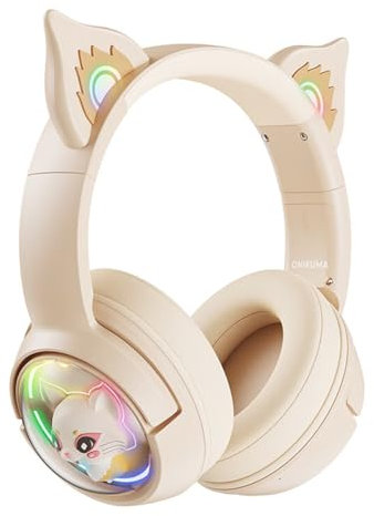 Cuffie Bluetooth per gatti senza fili, cuffie Cat Ear Gaming con microfono, cuffie rosa con luce LED RGB, cuffie wireless con orecchie di gatto, audio stereo HD per PC, TV, tablet, console di gioco