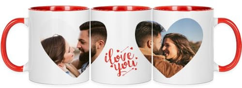 Wanapix | Tazas San Valentín Personalizada con Foto | Regalo Original Día de los Enamorados | 325ml | Interior y asa rojo | Love Collage