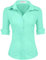 Hotouch Damen Hemd Kurzarm Slim Fit Blusen V-Ausschnitt Basic Shirt Button Down Casual Oberteile Tunika Tops Business Bluse Eisgrün M