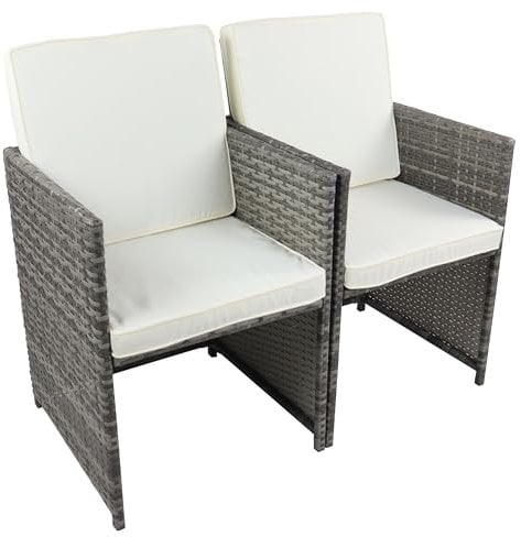 VCM 2-TLG. Set Gartenstuhl | Loungestuhl Sessel | Maße pro Stuhl ca. H. 84 x B. 53 x T. 53 cm | Rattan | Balkonstuhl mit Sitzkissen - Raloso Grau