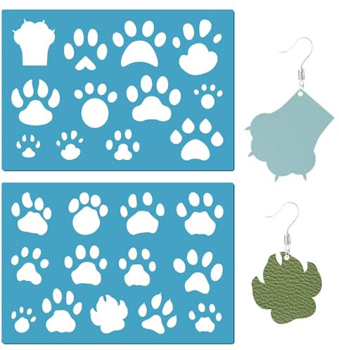 GORGECRAFT 2 Stil Pfotenabdruck-Vorlage Für Hunde Katzen Haustiere Zeichenvorlagen Acryl Leder Schmuckschablonen Zum Bemalen von Wänden Stoffen Heimdekoration Ohrringe Herstellung DIY-Basteln 13x9cm