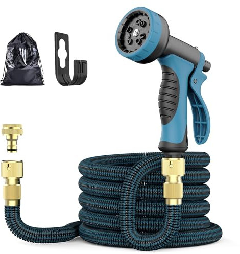 Garden Hose 25 FT Upgraded Expandable Garden Hose Pipe with 10 Function Hose Pipe Spray Gun Durable 3750D and Brass Alloy Connector Outdoor Water Hose for Gardening Watering Washing (25FT)