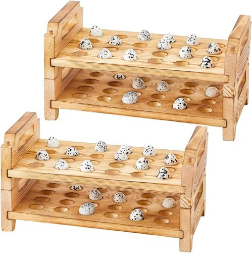 2 juegos de hueveras de madera para codornices y palomas, con capacidad para 96 huevos frescos hueveras para codornices apilables bandejas de madera de 2 pisos para almacenaje de huevos en la cocina