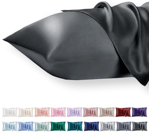 Vielit Taie Oreiller Satin 50x70 Lot de 2,Gris Foncé Pillowcase pour Cheveux,Similaire Aux Taie d Oreiller en Soie,Taies d'oreillers 50x70 Housse de Coussin certifié Oeko-Tex