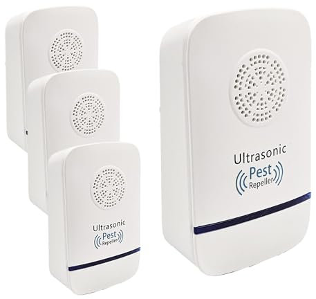 Pest Master - 4 x Ultrasonic Pest Repeller, Powerful Mouse Repellent - Wide Frequency Range Pest Control Device and Ideal for Mice, Rats, Mosquitoes, Cockroach, Moths, Ants -D3