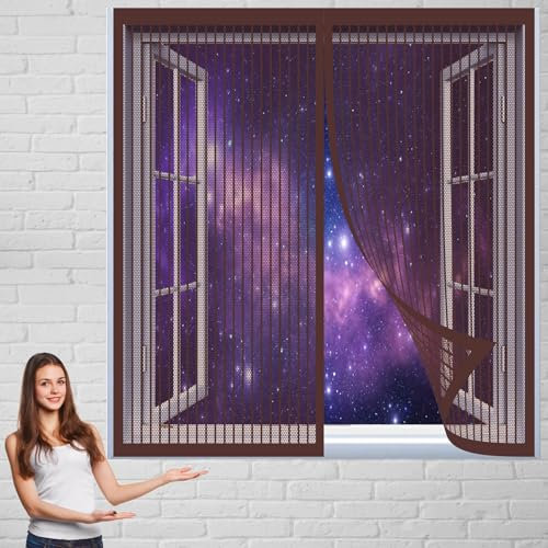 Magneti Rete Anti Zanzare 140 x 70 cm Chiude da Sola Tendina Magnetica per Zanzariera Mantiene Traspirante per Finestre di Diverse Dimensioni, Marrone