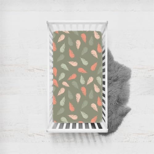 Odot Spannbettlaken für Kinderbett, Kinderwagen Matratzenbezug, Weiche Babybett Spannbetttuch Spannbettlaken, Perfekte Passform Durch Rundum-Gummizug (Federmuster,135x100cm)