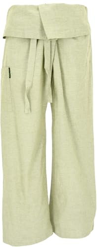 GURU SHOP Thai Fischerhose aus Fester Baumwolle, Wickelhose, Yogahose, Unigröße - Salbei, Herren/Damen