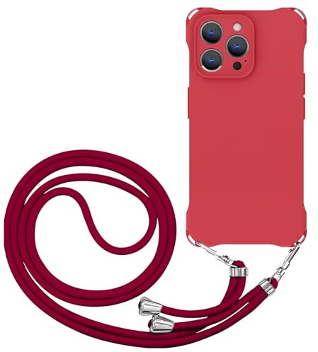 CAROKI Crossbody iPhone 15 Pro Max Case, Lanyard Protective Liquid Silicone Case with Adjustable Length Detachable Lanyard Rope Shockproof Hands-Free Phone Cover for iPhone 15 Pro Max 6.7-Red