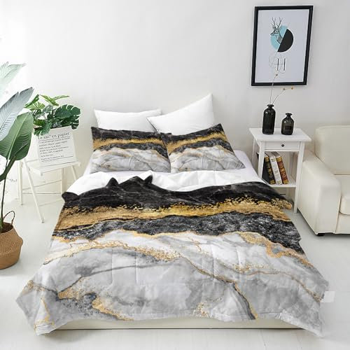 ANHOPE Abstrakte Moderne Marmor Bettwäsche Set 3 Teilig Bettbezug 200x220 cm + 2 Kissenbezug 80x80 cm Weich Microfaser Bettbezüge Set mit Reißverschluss Ganzjahres Bettdeckenbezug Set
