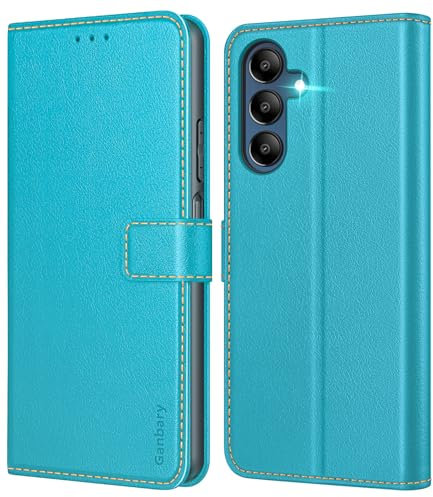 Ganbary Cover Compatibile con Samsung Galaxy A15 4G/5G, Premium Pelle PU Flip Libro Custodia per Samsung Galaxy A15 4G/5G [Protezione Completa] [Slot per Scheda] [Funzione di Supporto], Azzurro