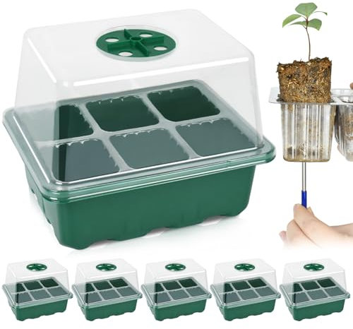 Artcome 5-Pack Seed Starter Tray, 6 Cells Each with Push-Up Ejector - Seed Starter Kit for Rapid Growth and Healthy Seedlings at Home - 30 Cells in Total